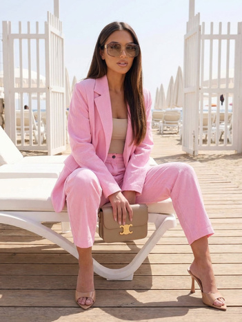 Pastelowa różowa sztruksowa marynarka oversize RUE PARIS