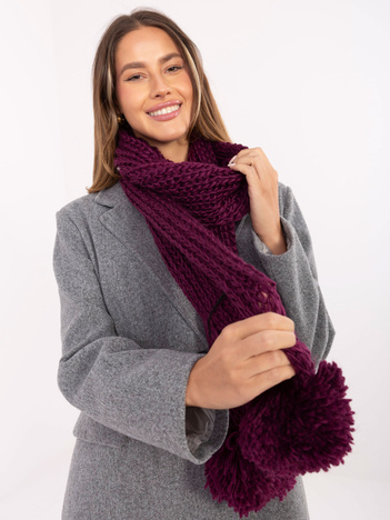 Ciemnofioletowy ciepły szal z pomponami