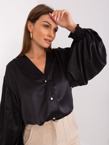 Czarna elegancka koszula z bufiastymi rękawami