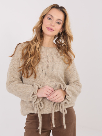 Ciemnobeżowy sweter oversize ze ściągaczami