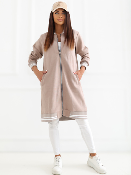 Ciemnobeżowa długa bluza rozpinana z naszywką Lucia RUE PARIS