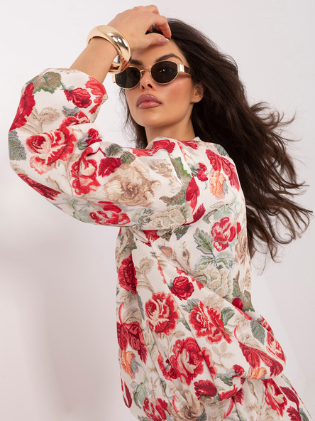 Czerwona przejściowa kurtka w kwiaty