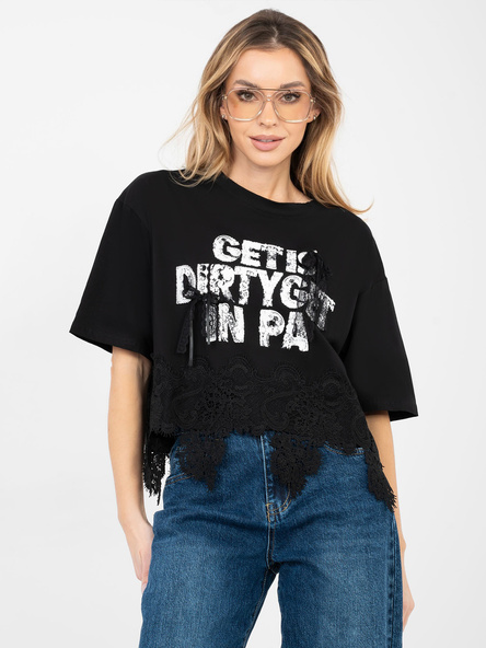 Czarna bawełniana bluzka z napisami