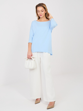 Pastelowa niebieska bluzka basic z dekoltem w łódkę RUE PARIS
