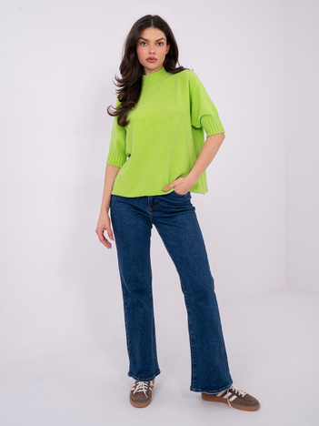 Limonkowy damski sweter z krótkim rekawem