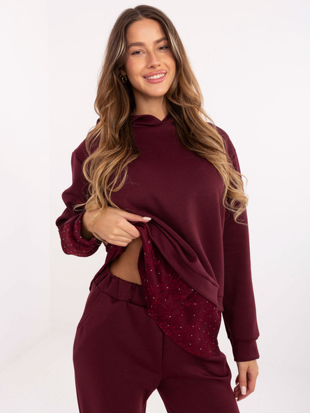 Burgundowy damski komplet z bluzą oversize