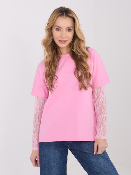 Różowa casualowa bluzka z długim rękawem