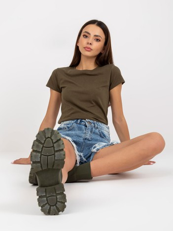 Khaki t-shirt basic z krótkim rękawem