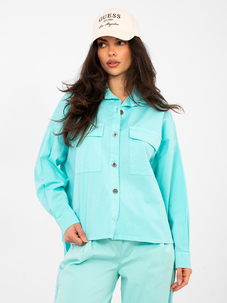 Turkusowa asymetryczna koszula z bawełny