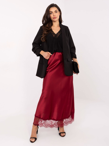 Bordowa spódnica z koronkowym wykończeniem RUE PARIS