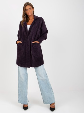 Ciemnofioletowy płaszcz alpaka z kieszeniami