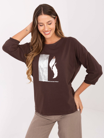 Czekoladowa bluzka z błyszczącym nadrukiem