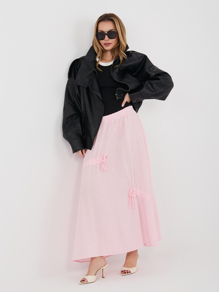 Jasnoróżowa długa spódnica z domieszką lnu