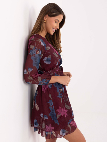 Bordowa mini sukienka z falbaną