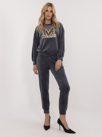 Grafitowy welurowy komplet damski z bluzą