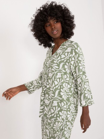 Khaki-biała letnia bluzka w roślinne wzory SUBLEVEL