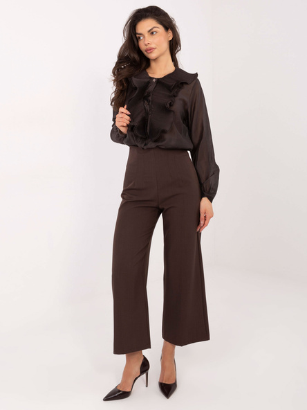 Czekoladowa elegancka koszula z plisowaniem