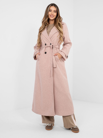 Brudnoróżowy damski płaszcz z paskami na rękawach