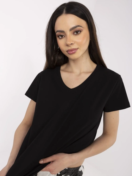 Czarny t-shirt z dekoltem w serek BASIC FEEL GOOD