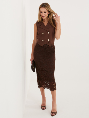 Brązowa elegancka spódnica z koronki