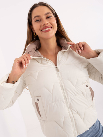Ecru pikowana kurtka z odpinanym kapturem