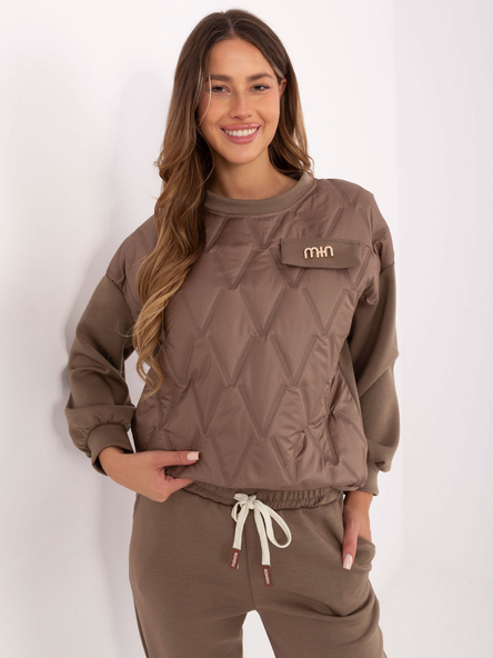 Jasnobrązowy casualowy komplet z pikowaną bluzą