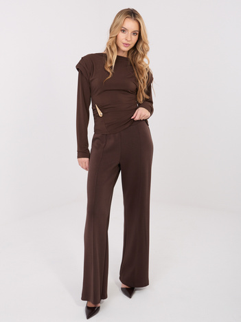 Ciemnobrązowe szerokie spodnie z domieszką modalu