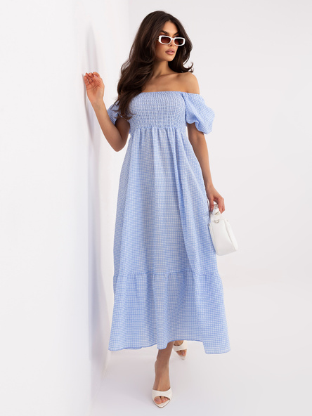 Jasnoniebieska letnia sukienka hiszpanka w kratkę