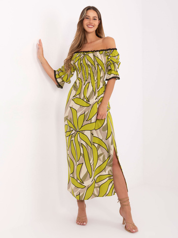 Khaki-beżowa letnia sukienka z koronką