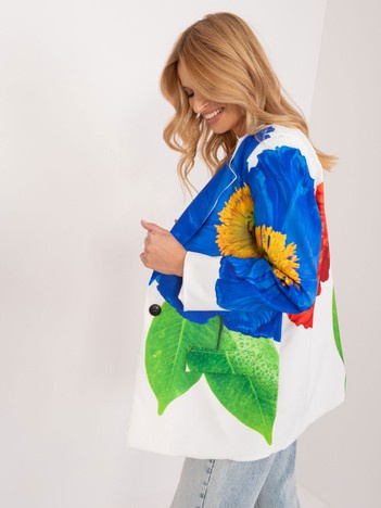 Kremowa damska marynarka z kolorowym nadrukiem