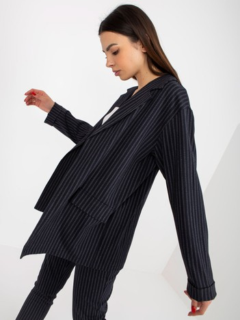 Granatowa elegancka marynarka od garnituru w paski