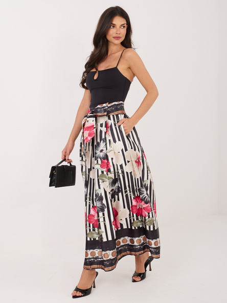 Czarno-czerwona długa spódnica z kieszeniami