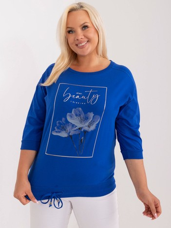 Kobaltowa damska bluzka plus size z printem