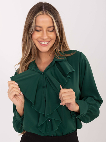 Ciemnozielona koszula z bufiastym rękawem