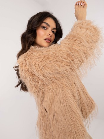 Camelowa przejściowa  kurtka z eko futerka