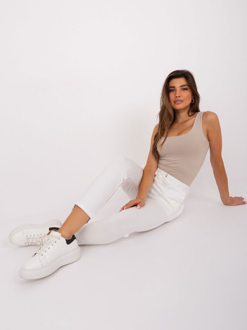 Ecru spodnie dresowe z gładkiej bawełny z kieszeniami