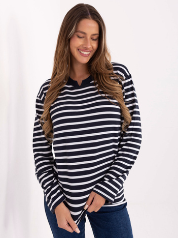Ecru-granatowa damska bluzka z modalu
