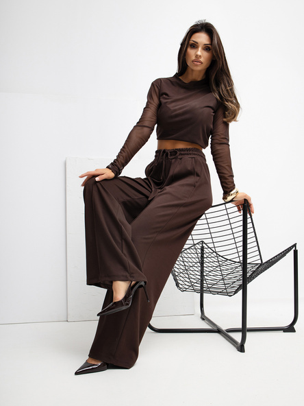 Czekoladowe dresowe spodnie palazzo RUE PARIS