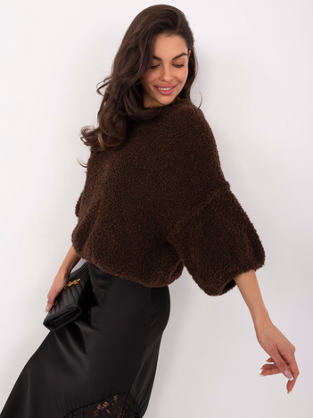 Ciemnobrązowy sweter boucle z rękawem 3/4