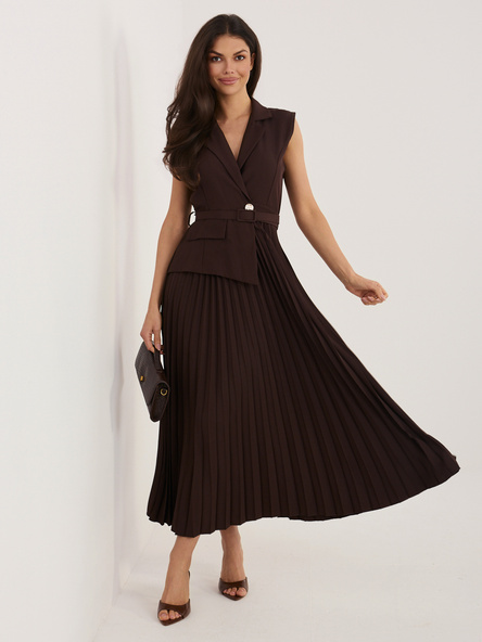 Ciemnobrązowa midi sukienka z kołnierzem RUE PARIS