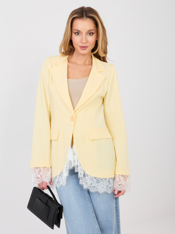 Pastelowa żółta elegancka marynarka z imitacją kieszeni