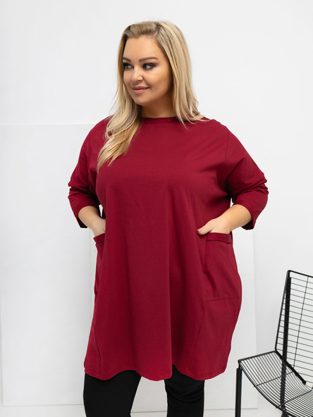 Bordowa długa bluzka plus size z rękawem 3/4