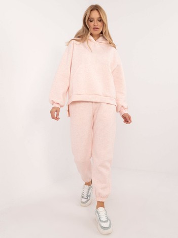 Jasnoróżowy melanżowy komplet basic ze spodniami