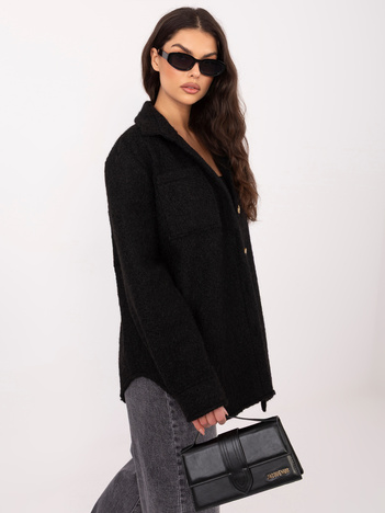 Czarna kurtka z puszystej dzianiny pętelkowej RUE PARIS