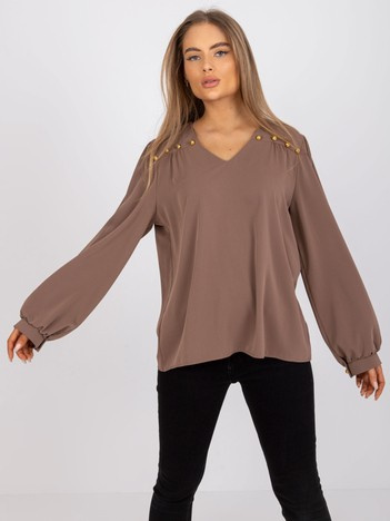 Ciemnobeżowa bluzka wizytowa z luźnymi rękawami