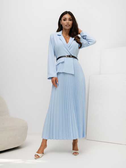 Jasnoniebieska elegancka sukienka z paskiem RUE PARIS