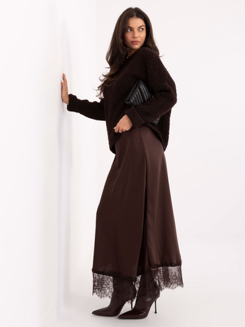 Ciemnobrązowa maxi spódnica z koronką RUE PARIS