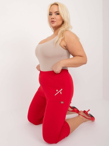 Czerwone spodnie 3/4 plus size z gumką w pasie