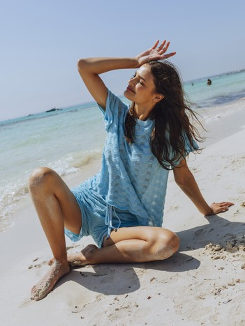 Niebieski komplet na lato z krótkim rękawem