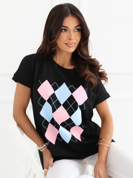 Czarna casualowa bluzka w romby